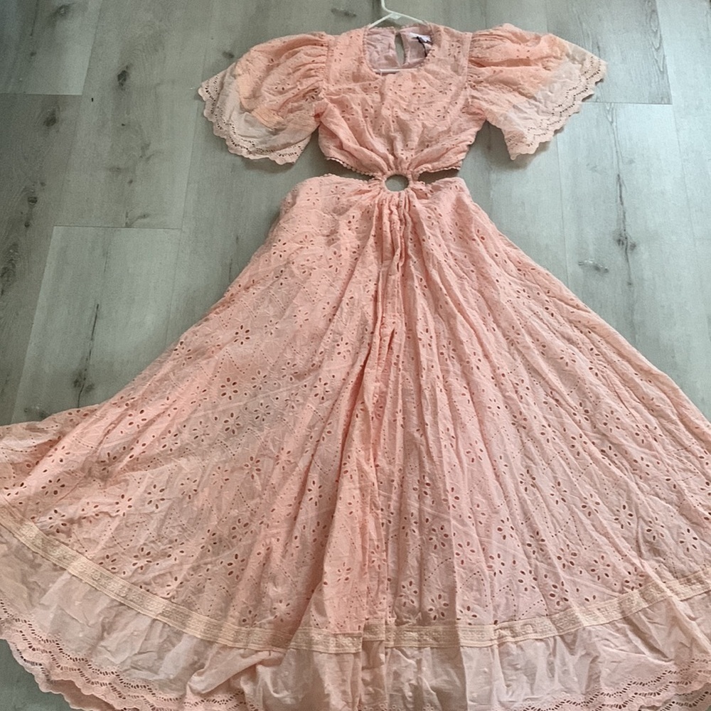 VICI Delilah Eyelet Cutout Maxi Dress Peach Pink Small S NWT boho romantic - Picture 10 of 16